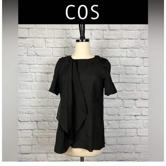 COS Black Ruffle Cascade Tencel Blouse 6 - Picture 1 of 6